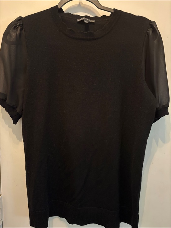 Adrianna Papell Tops - Adrianna Pappell Black Puff Sleeve Knit Top - Lightweight Sheer Sleeves Size M